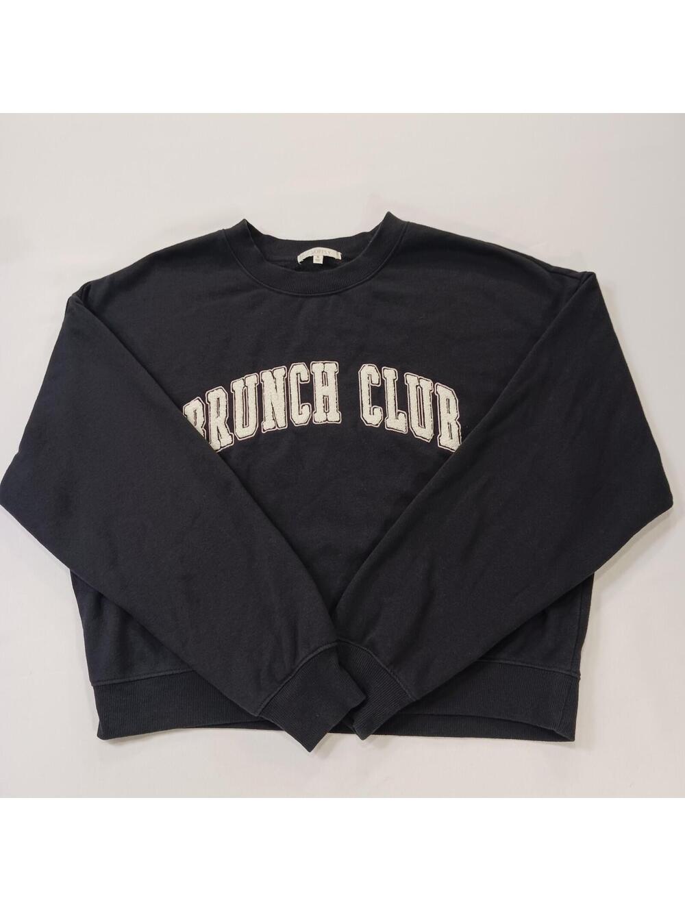 Z Supply ZLT243746 Brunch Club Women's Black Cropped Sweatshirt Size Medium